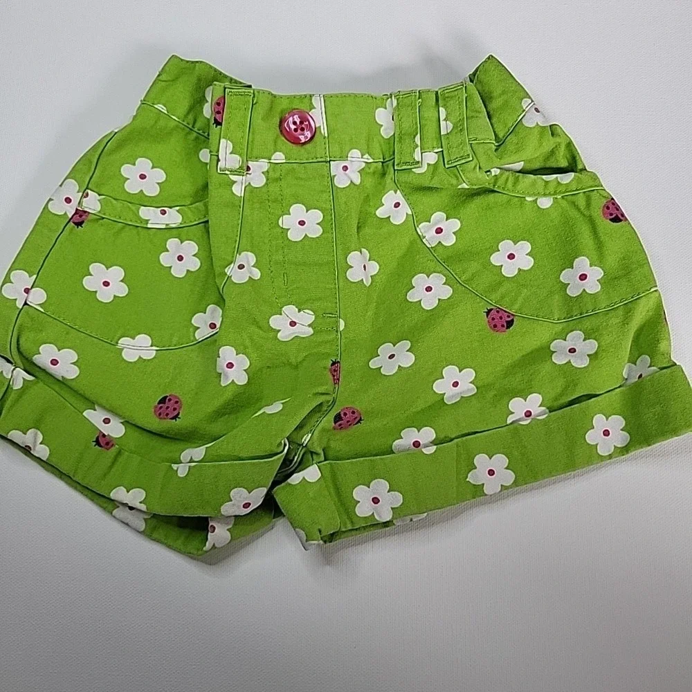 Y2K GYMBOREE Ladybug Pull-On Shorts Pink Green Size 18-24mo